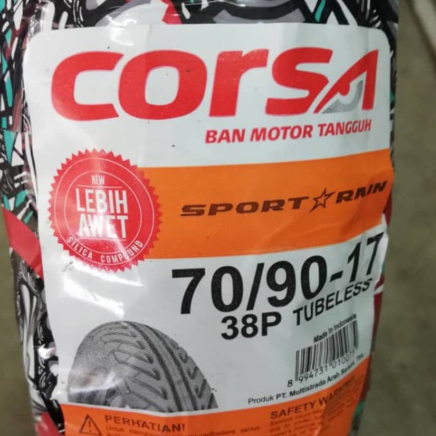 2022 Corsa Sport Rain 70/9017 Tayar Tubeless Tyre Original Shopee