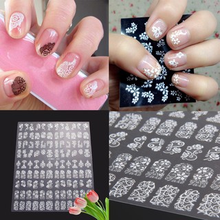 Meet Across 1 Sheet Flower Nail Art Stickers White Lace Nail Sticker Acrylic Flower Adhesive Decals Rose Gold Stickers