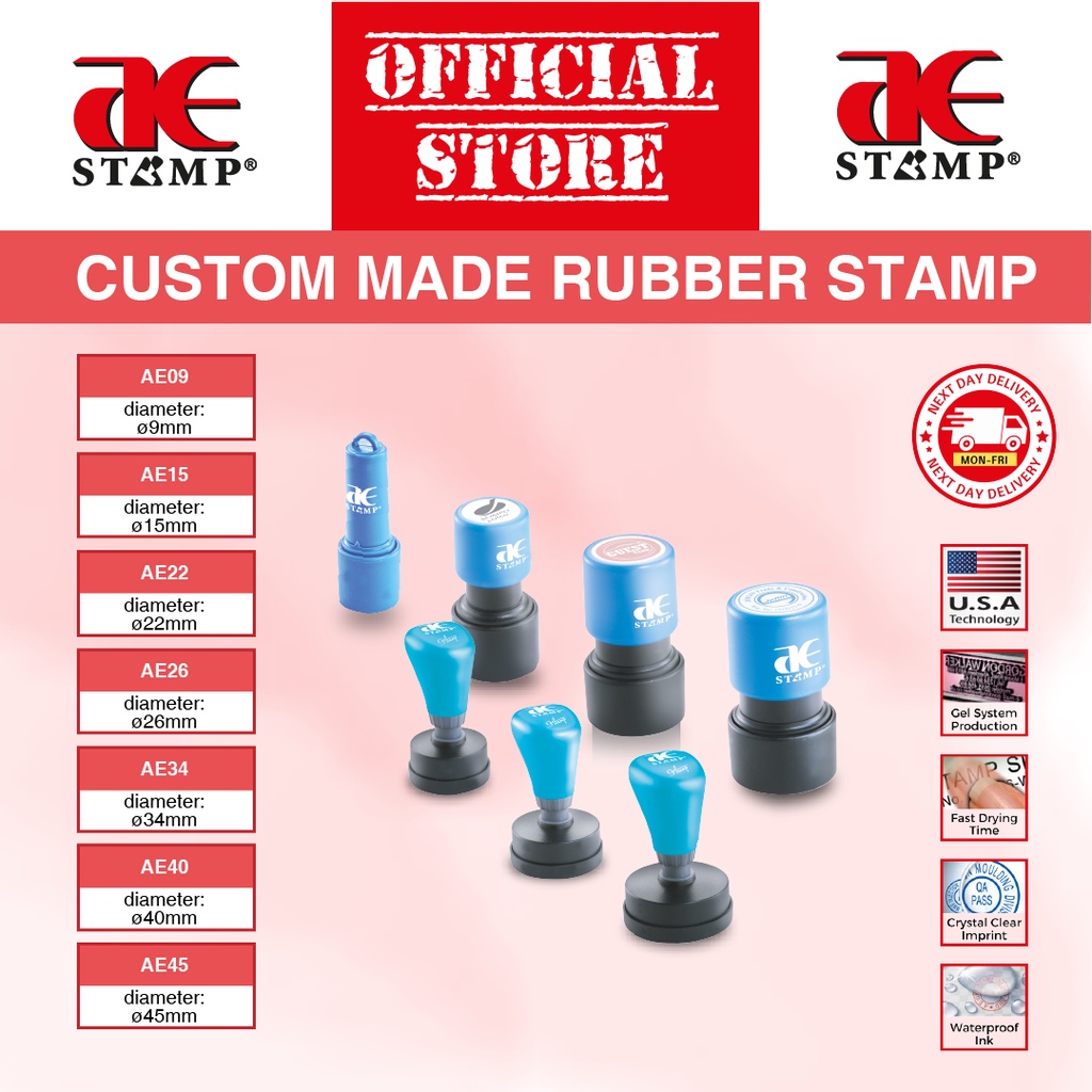 Cop Getah Bulat AE Gel Tempahan Khas | Cop Getah Syarikat | cop nama custom | cop logo syarikat | cop bulat syarikat