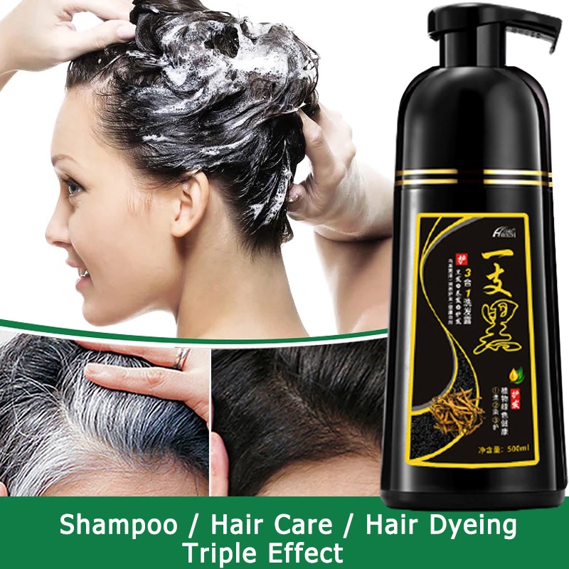 一洗黑洗发水 500mL Natural Black Hair Shampoo Hair Dye Professional 3-In-1 Wash/Nourish/Dye Grey Hair White Hair Turn To Black