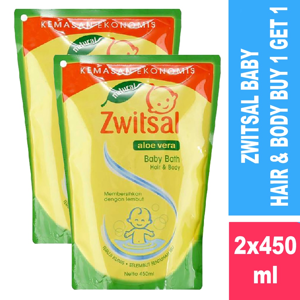 (Buy 1 Get 1) Zwitsal Baby Bath Hair And Body Natural Aloe Vera Baby Shampoo Soap 2x 450Ml