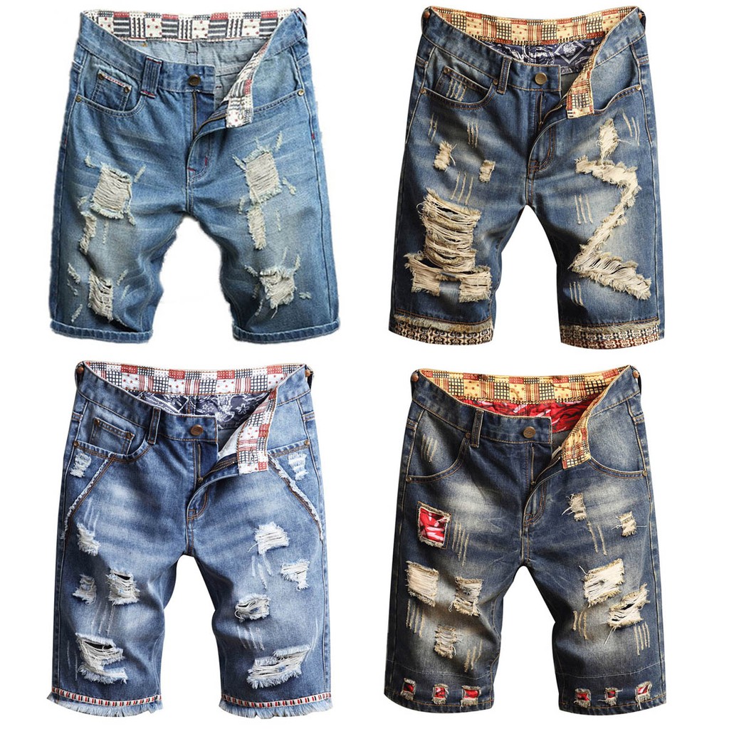 Men's Torn Ripped Jeans Shorts Denim Holes Male Streetwear Vintage ...