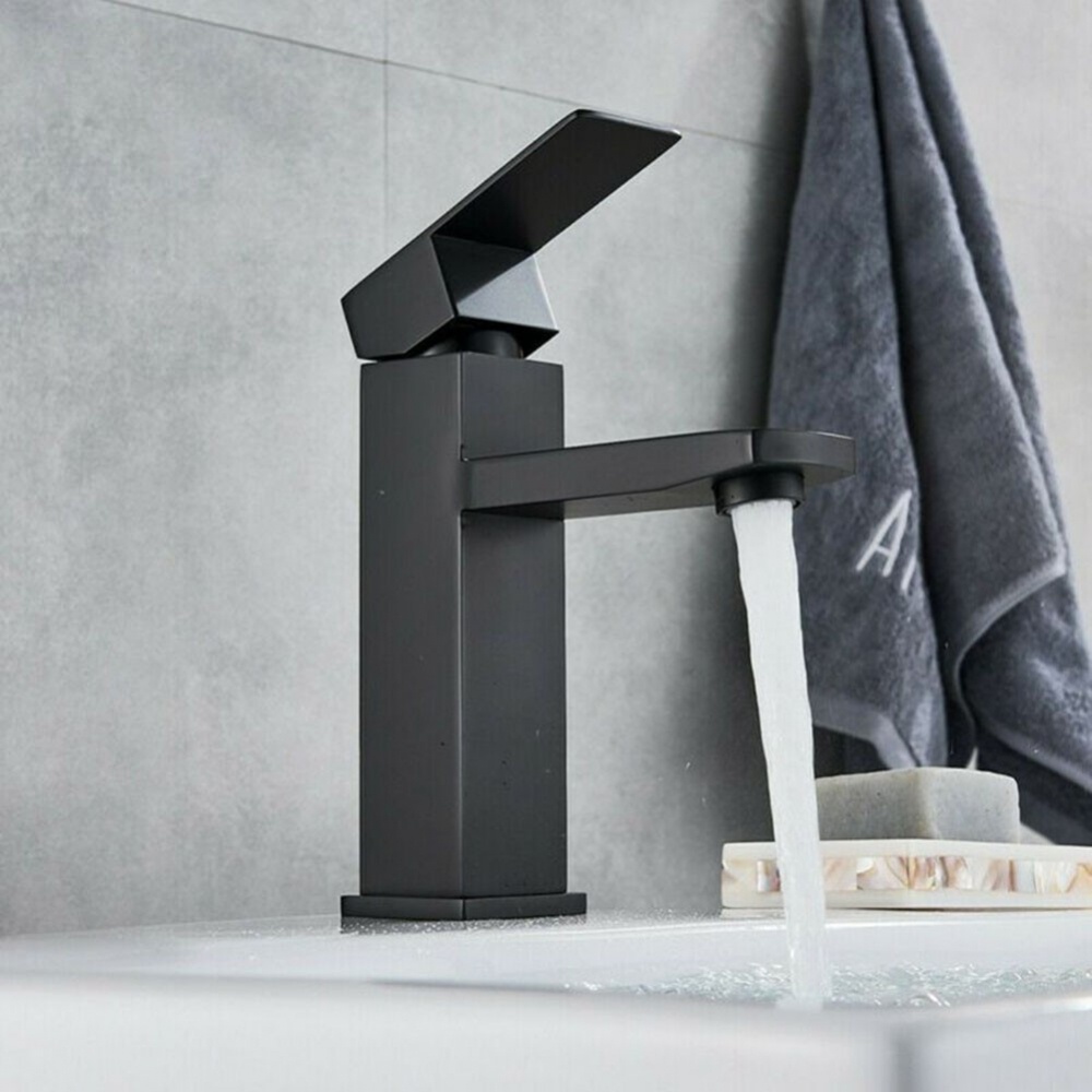 Bathroom Tap Square Mono Faucet Paint Black Sink Counter Waterfall High