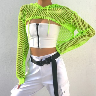 neon green crop top hoodie