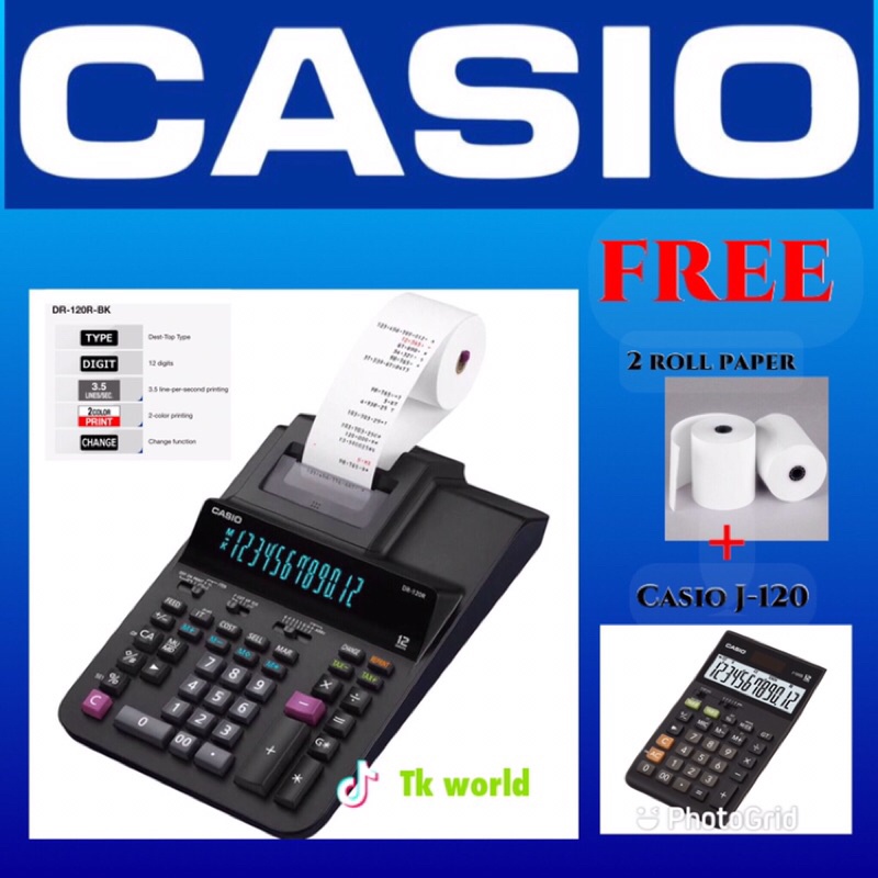Casio printing calculator DR120R Free Calculator J120 + 2 roll paper