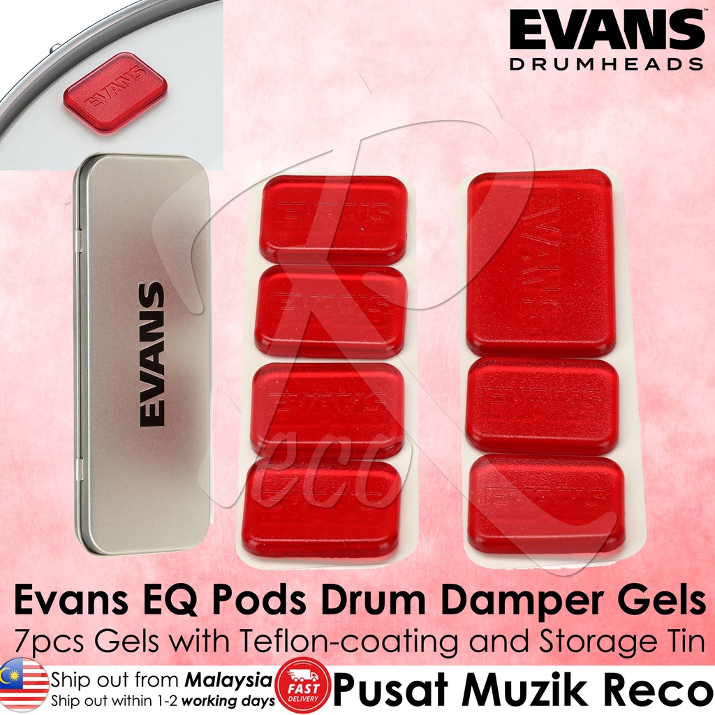Evans EQ Pods Drum Damper Gels w/ Storage Tin 7pcs TeflonCoated Top