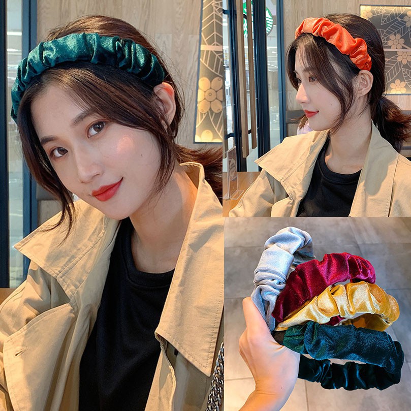 Velvet Adjustable Pleated Headband Female Simple Korean Retro Hair