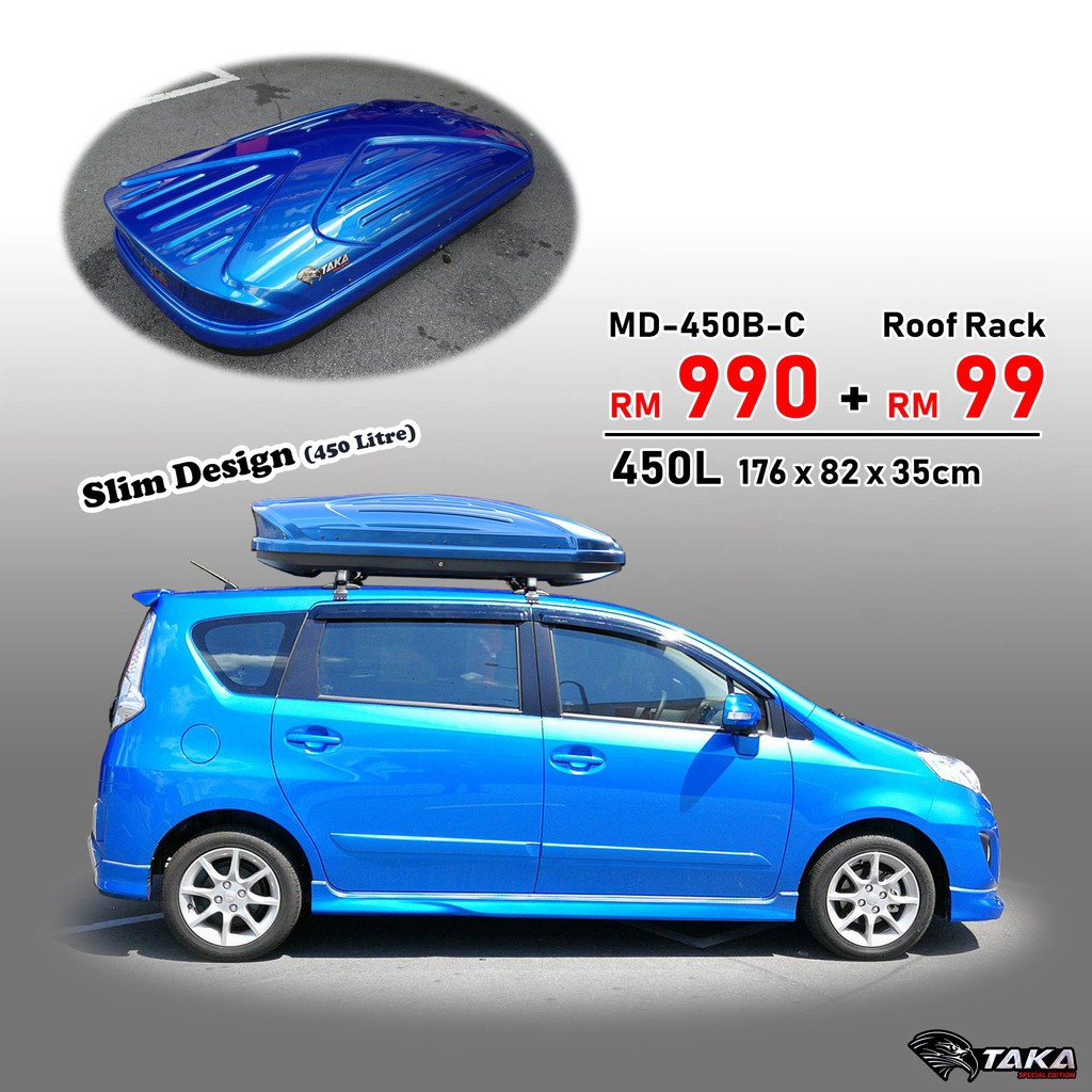 Taka Roofbox Md 450sb Slim Glossy Roof Box With Roof Rack Shopee Malaysia