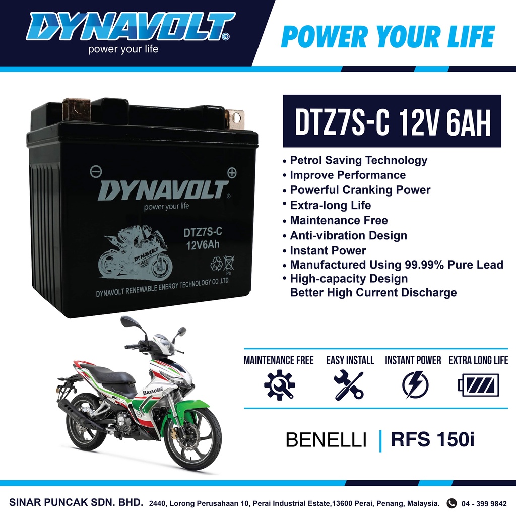 Benelli RFS 150i Dynavolt Battery DTZ7S-C 12V 6Ah | Shopee Malaysia