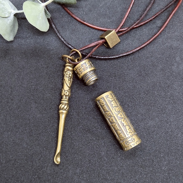 Mini Brass Spoon Medicine Bottle Snorter Snuff Powder Tobacco Micro-tuning Shovel Smoking Accessories Pendant necklace