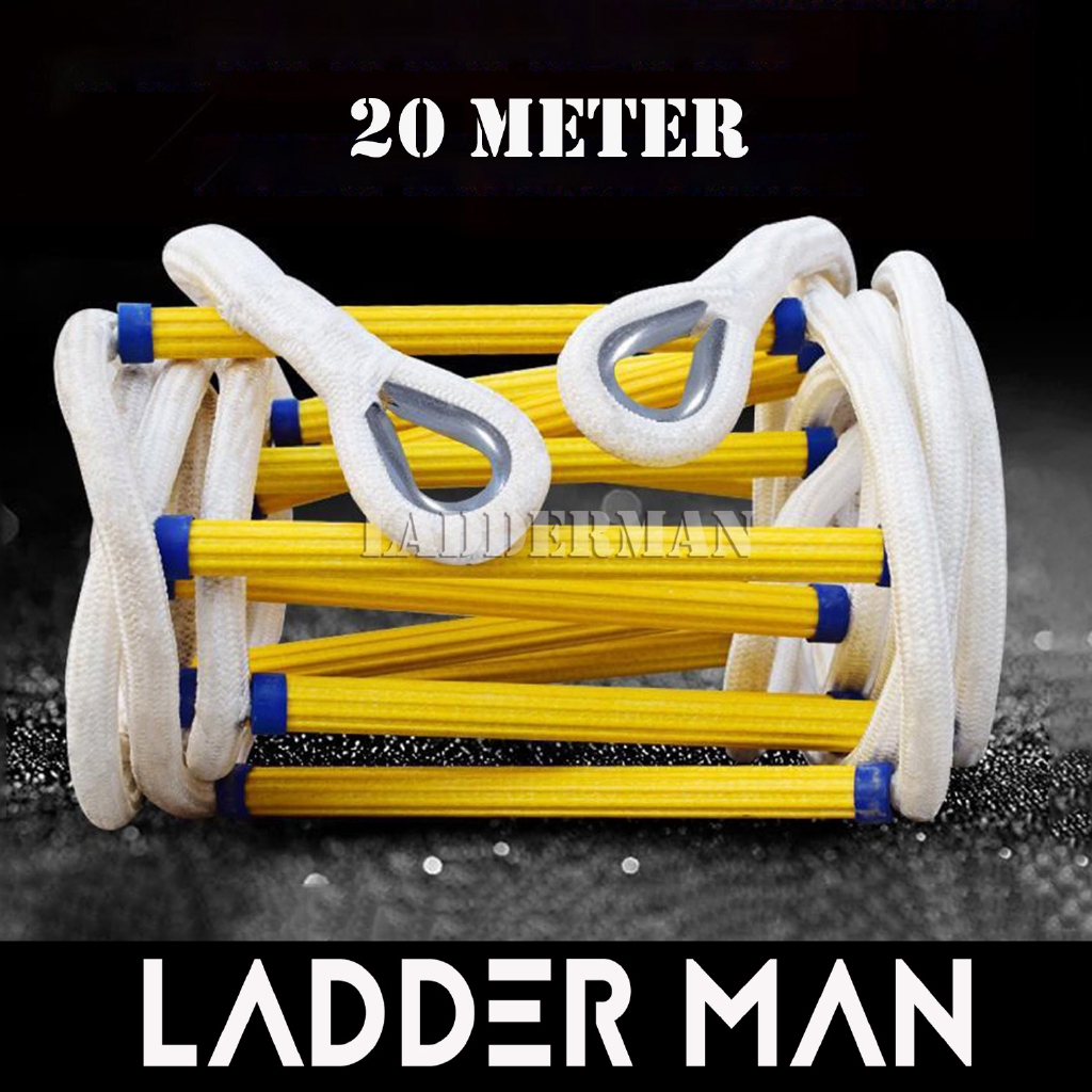 20 Meter Emergency Fire Escape Safety Rescue Rope Ladder/1 Pair of Hook and Carabineer