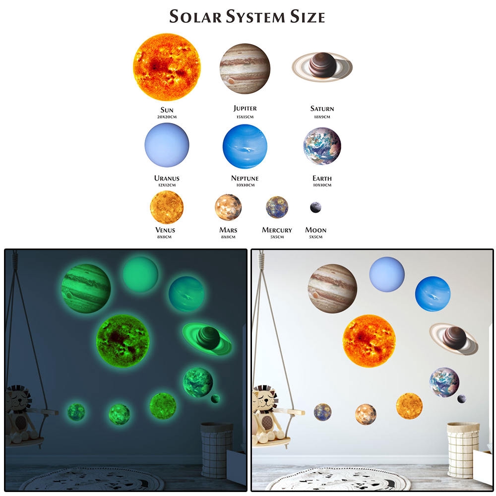 3d Glow Luminous Wall Stickers Stars And Planets Solar System Wall Decal Kids Bedroom Living Room