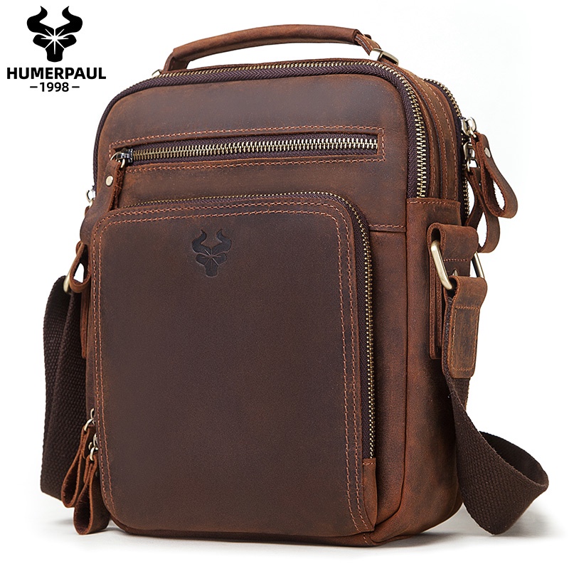HUMERPAUL Crazy Horse Leather Men's Shoulder Bag | Shopee Malaysia
