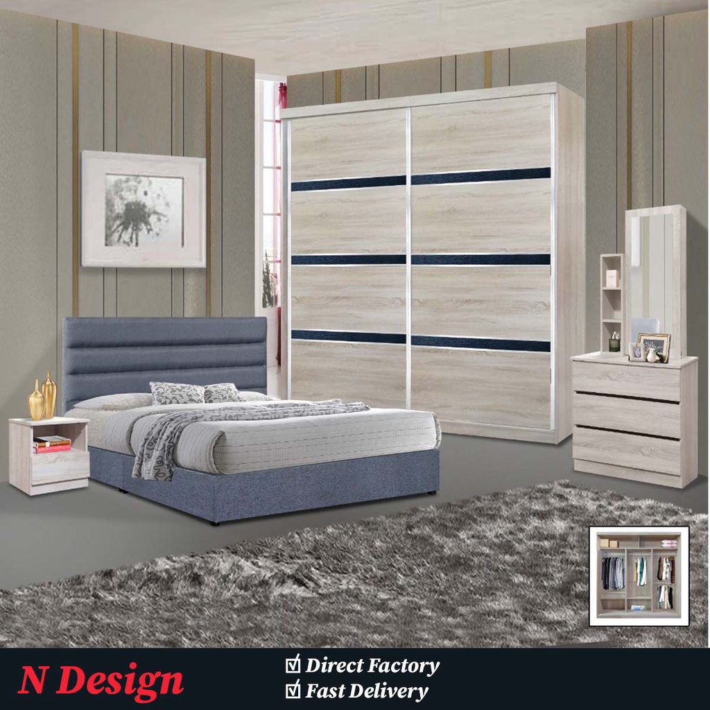 {N Design} 8x8 Bedroom Set / Sliding Door Wardrobe / Bedframe Queen ...