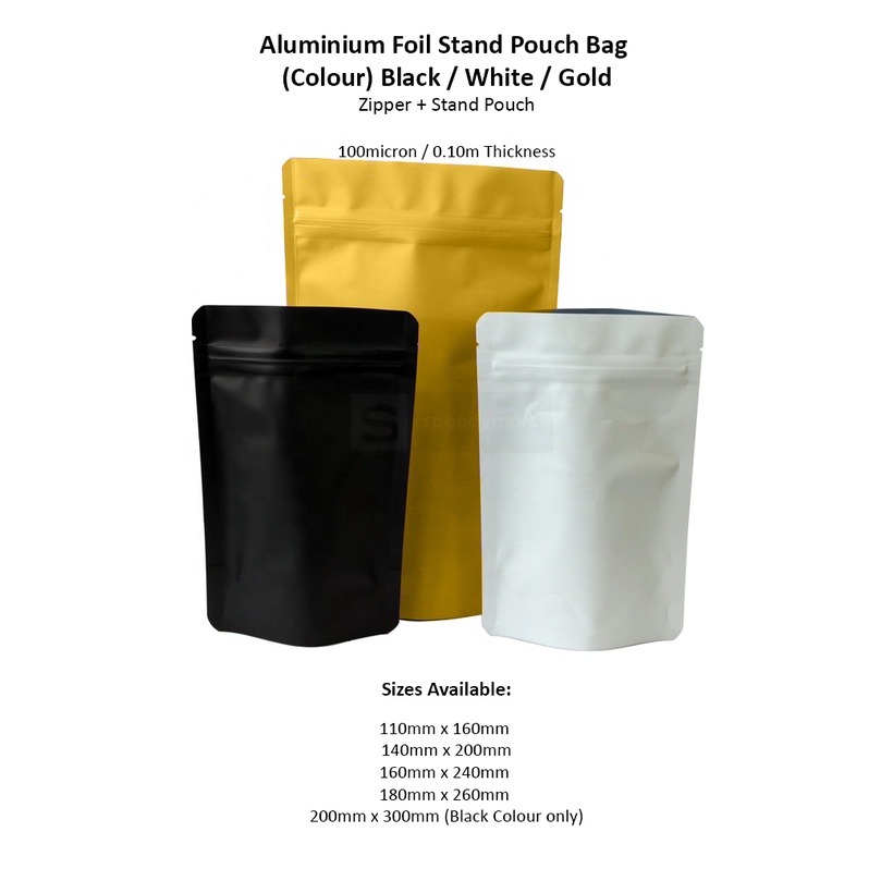 (50pcs) Aluminium Foil Stand Pouch Bag with Stand Pouch and Zipper
