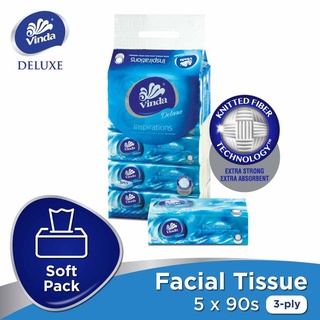 Image of Vinda Deluxe Soft Pack Facial Tissue Medium 3-ply (90s x 5)