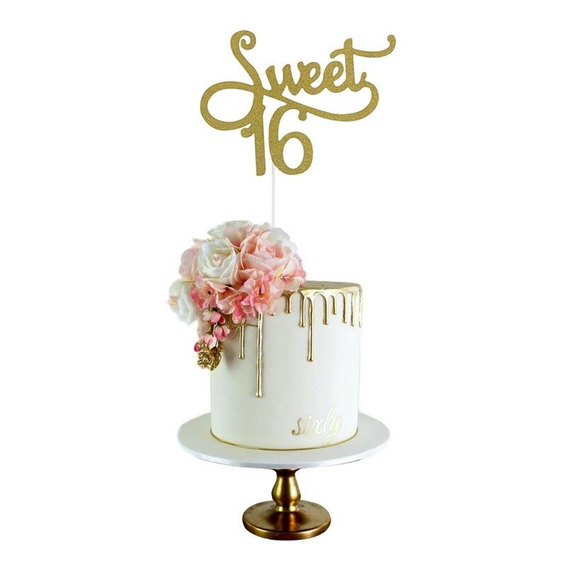 2pcs Sweet 16 Cake Topper 16th Birthday Party Decoration