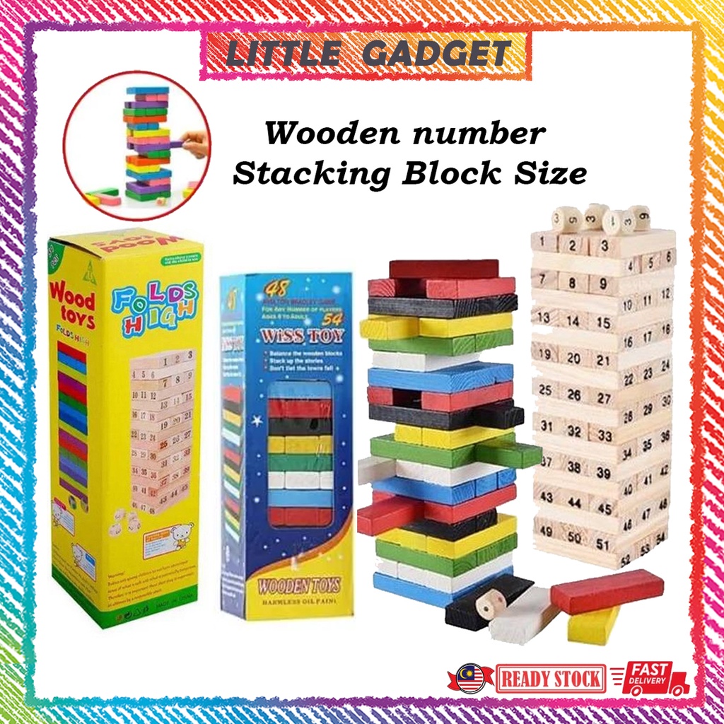 54pcs Wooden number Stacking block Saiz Besar Wooden Block Jenga Stacko