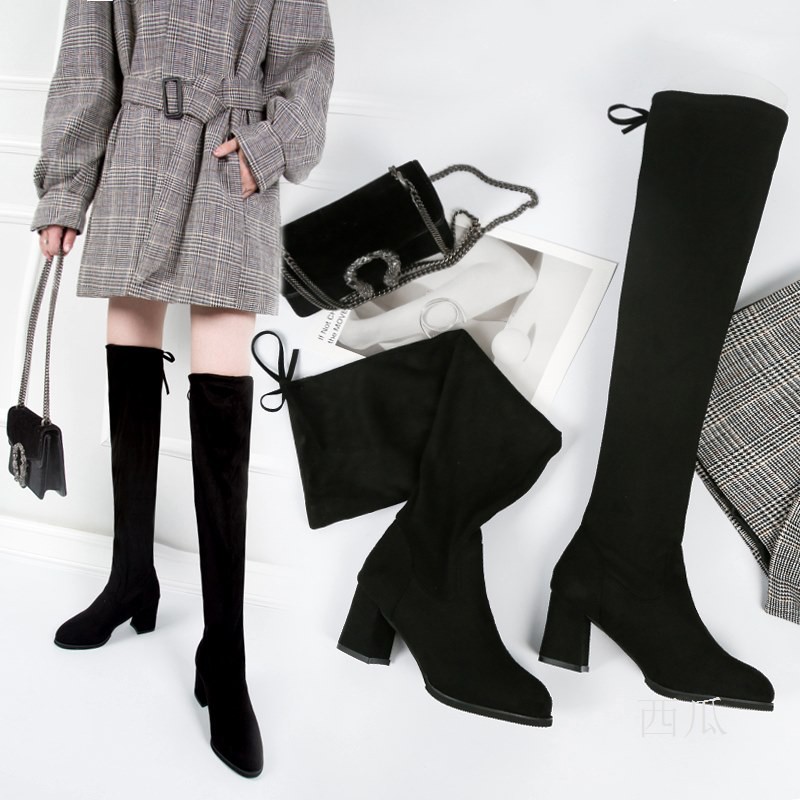 black thin heeled boots