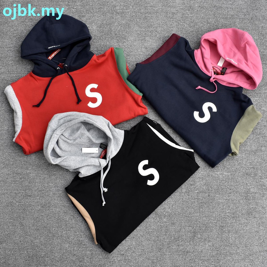 supreme s logo colorblocked hooded sweatshirt red