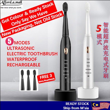 [Msia Stock+Fast Shipping]5 Modes Ultrasonic Electric Toothbrush Waterproof Smart Rechargeable Berus Gigi 5档电动牙刷