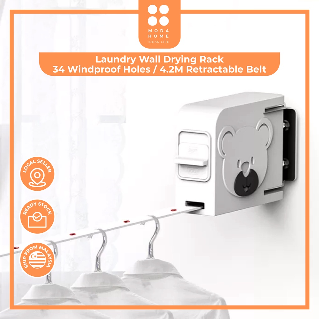 Moda Home Laundry Wall Drying Rack/ Retractable Single Rope Tie ...