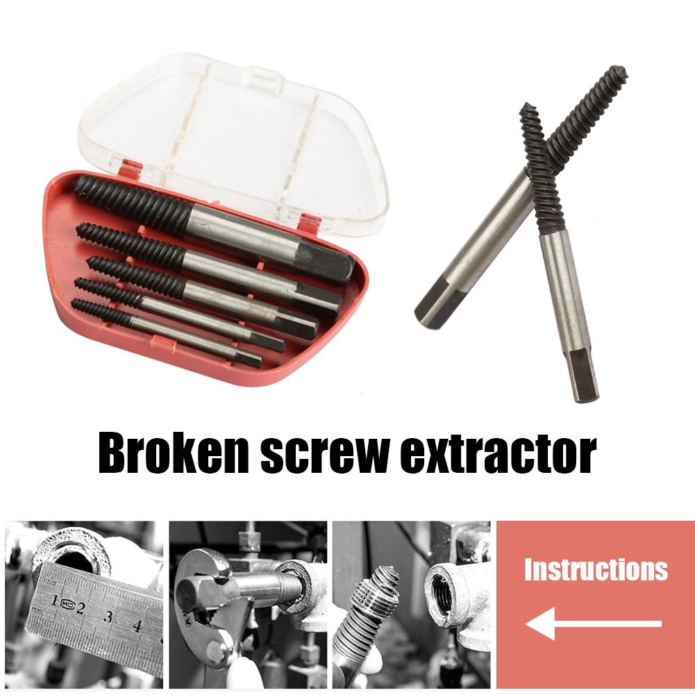 Box Bolt Stud Remover Tool Kit 5Pcs 3mm-18mm Steel Screw Extractor Set