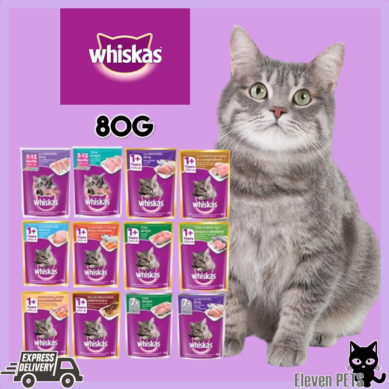 WHISKAS Cat Pouch Wet Food 80G - (1+ Years, Junior, 7+ Years) Makanan  Kucing Whiskas Basah  Eleven Pets