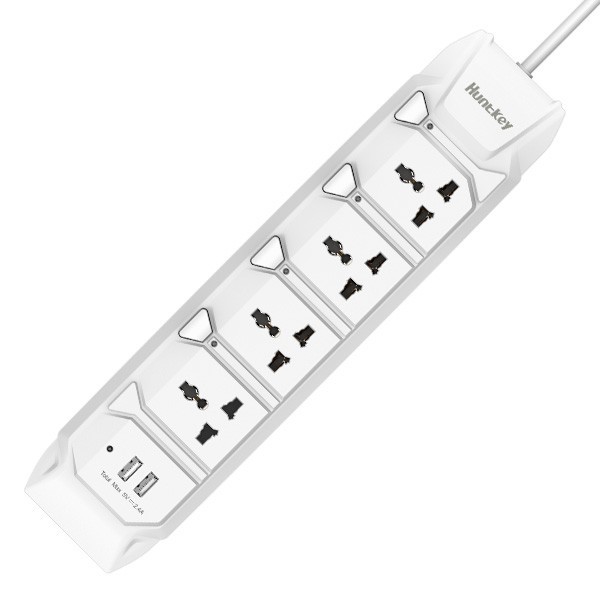 cable management*extension plug HUNTKEY SZL407 POWER STRIP SURGE PROTECTOR 4 PLUG + 2 USB 2METER