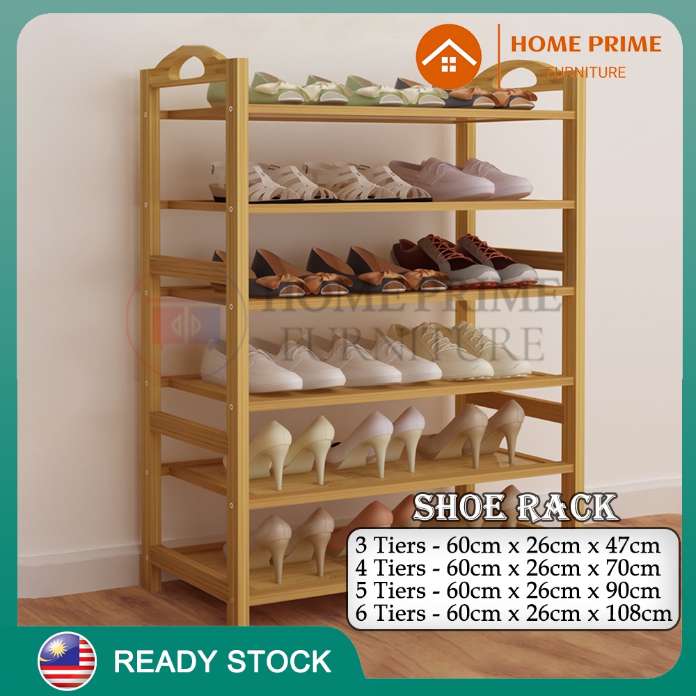 HOME PRIME SR006 Large Capacity Bamboo Made Shoe Rack (3/4/5/6 Tiers) Shoe Shelf Shoe Cabinet Furniture Hall Way Rak