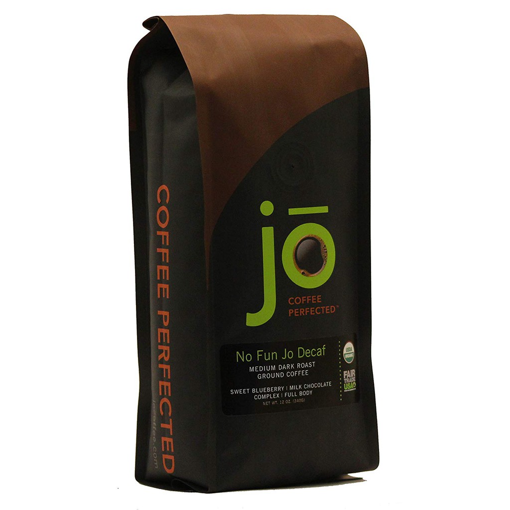 NO FUN JO DECAF: 12 oz, Organic Decaf Ground Coffee, Swiss Water Process, Fair Trade Certified, Medium Dark Roast, 100% Arabica, USDA Certified, NON-GMO, Chemical & Gluten Free