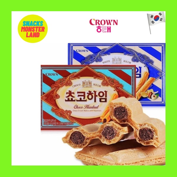 Korea Crown Choco Hazelnut/White Cream Wafers with Hazelnuts 47g ...