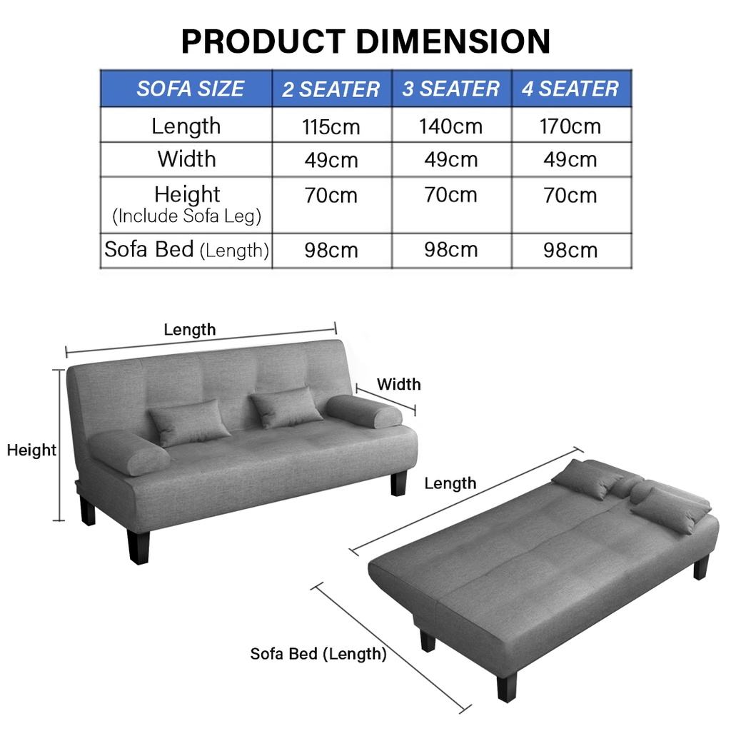 FINSSO: OZZIE Foldable Sofa Bed 3 / 4 Seater Sofa with Pillow with 1 Year Warranty