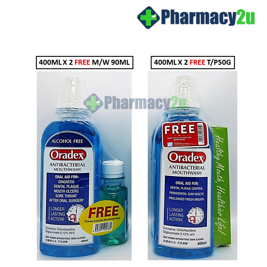 Oradex Antibacterial Mouthwash 400ml X 2 Free Oradex Toothpaste 50g Mouthwash 90ml Shopee Malaysia