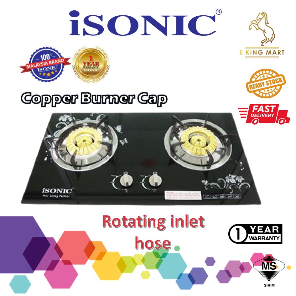 iSONIC Glass Hob Gas Stove Built In hob 10kW High Flame Table Top Gas