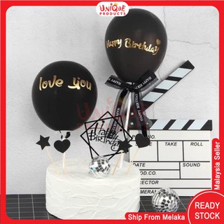 5 inch Black color latex balloon cake flower topper with sticker