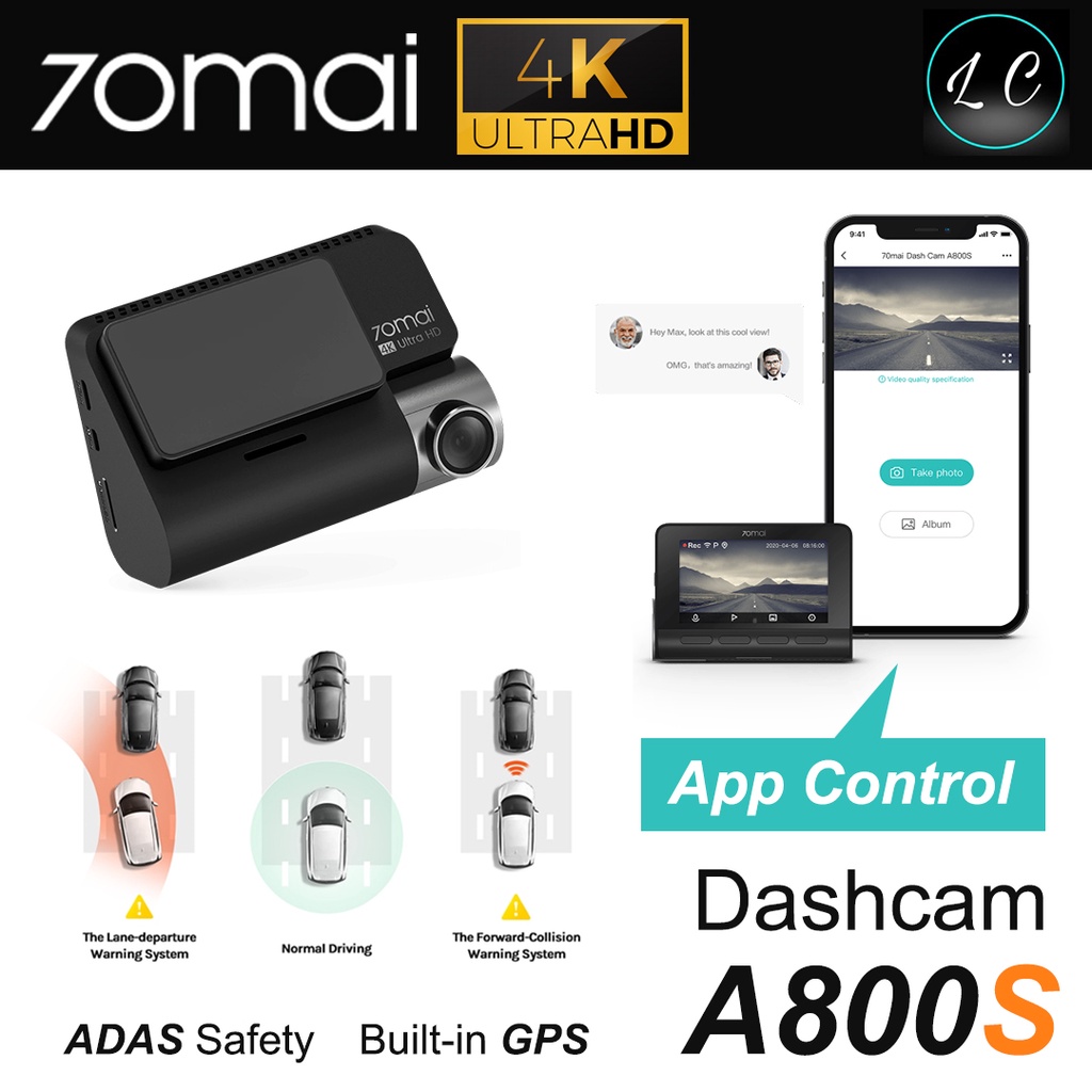 70mai A800S 4K Dashcam Dash Cam Global Version A800 Adas Parking App  Control GPS Built in With 32GB MicroSD