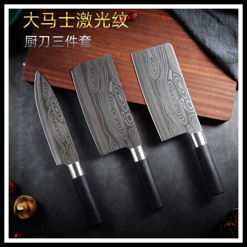 Stainless Steel Japanese Damascus Knife with Black Oxidation Kitchen Chef Knife Set Pisau Dapur