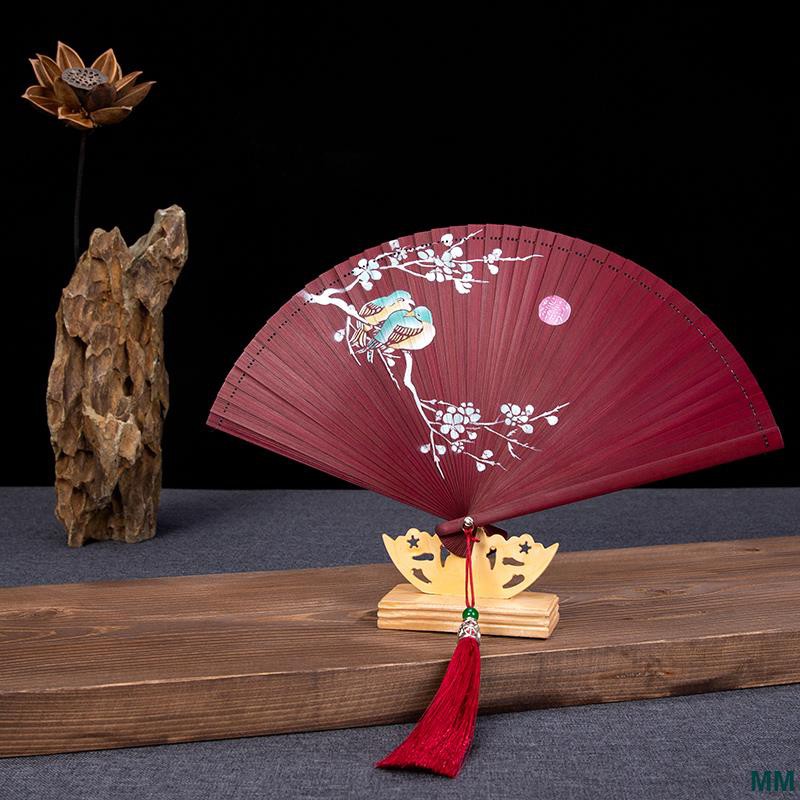 Chinese Wooden Bamboo Folding Hand Fan Wedding Party Flower Pattern GB Chinese Wooden Bamboo Folding Hand Fan Wedding Party Flower Pattern GB