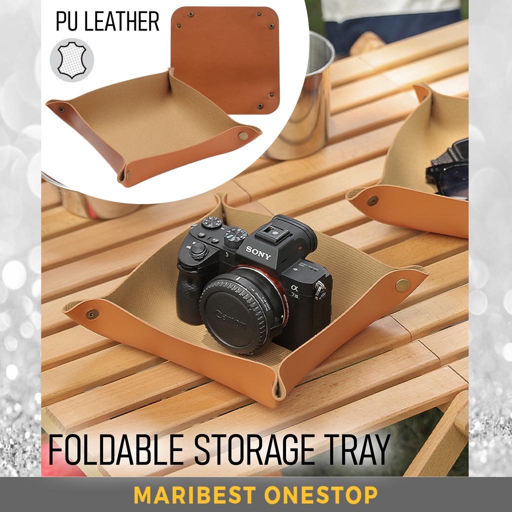 FOLDABLE STORAGE TRAY PU Leather Portable Plate Storage Tray Cosmetic Key Storage Basket Bekas Simpan Kunci 置物碗