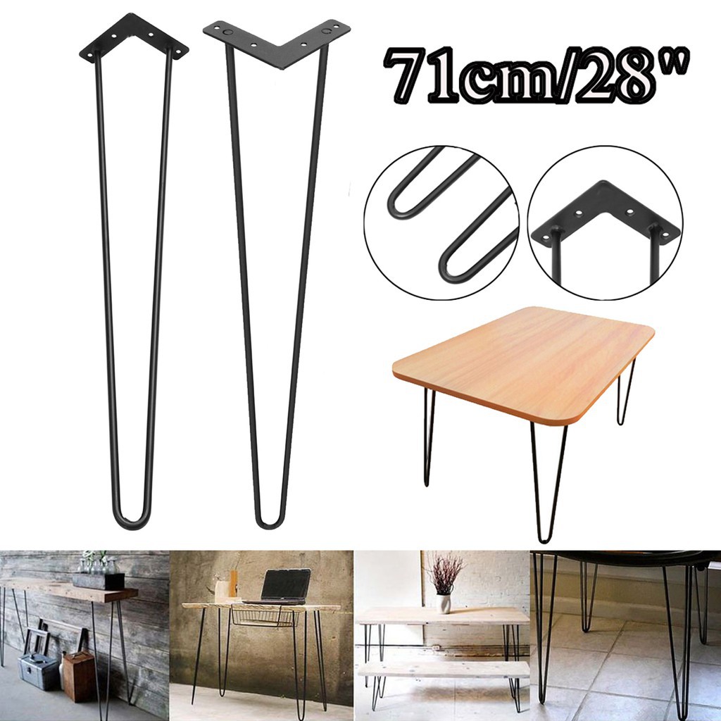 Set Of 4 2 Rod Solid Hairpin Legs Black Steel Metal Desk Table