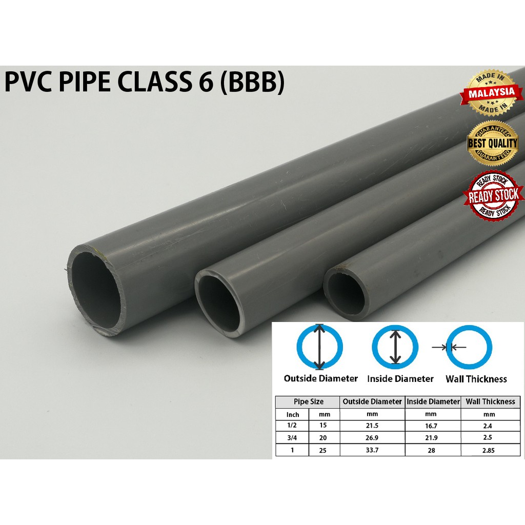 15mm 20mm 25mm 3 Feet Class 6 Original Bina Bbb Pvc Pipe Paip Air