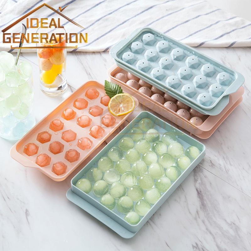 Creative Ice Mold with Cover Ice Maker Homemade Ice Cube Mould Refrigerator Silicone Ice Tray Ice Molds冰球砖石冰块摸具