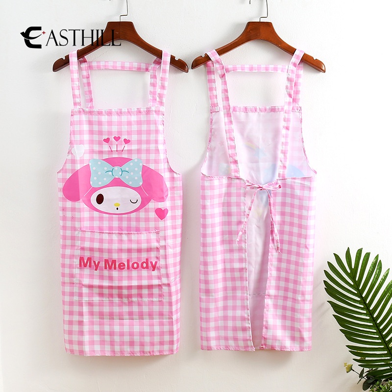 EASTHILL Kawaii Cinnamoroll Kuromi My Melody Girl Heart Cotton Washable Cloth Housework Apron Anime Sanrioed Sleeve Work Clothes Kitchen