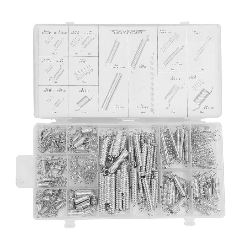 RuLing 200-Pack Extension and Compression Spring Assortment Kits 20 Specifications Metal Loose Steel Coil Small Spring Assorted with Clear Plastic Box 