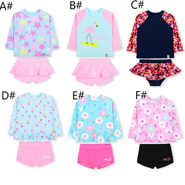 7 Styles 2-10 Years Kids Girls Long Sleeve Skirt Swimwear Two-Piece ...