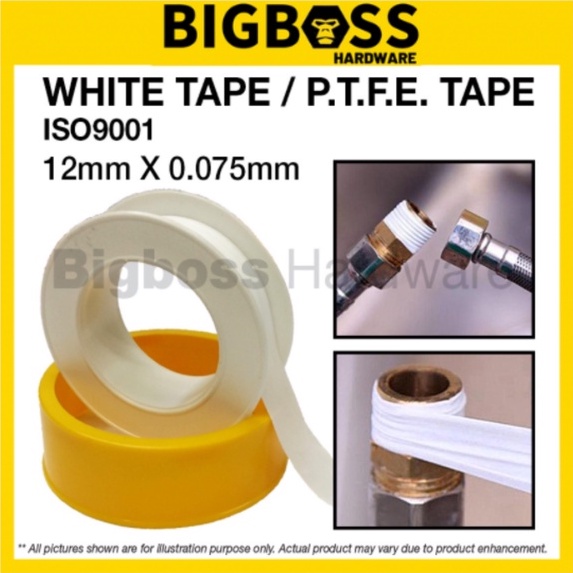 12mm X 0.075mm White Tape Water Pipe Seal Tape Tape Putih Tape