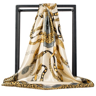 Siqi shopee Source Leopard Print Chain Printed Large Square Scarf 90cm Malaysia Headscarf Ready Stock