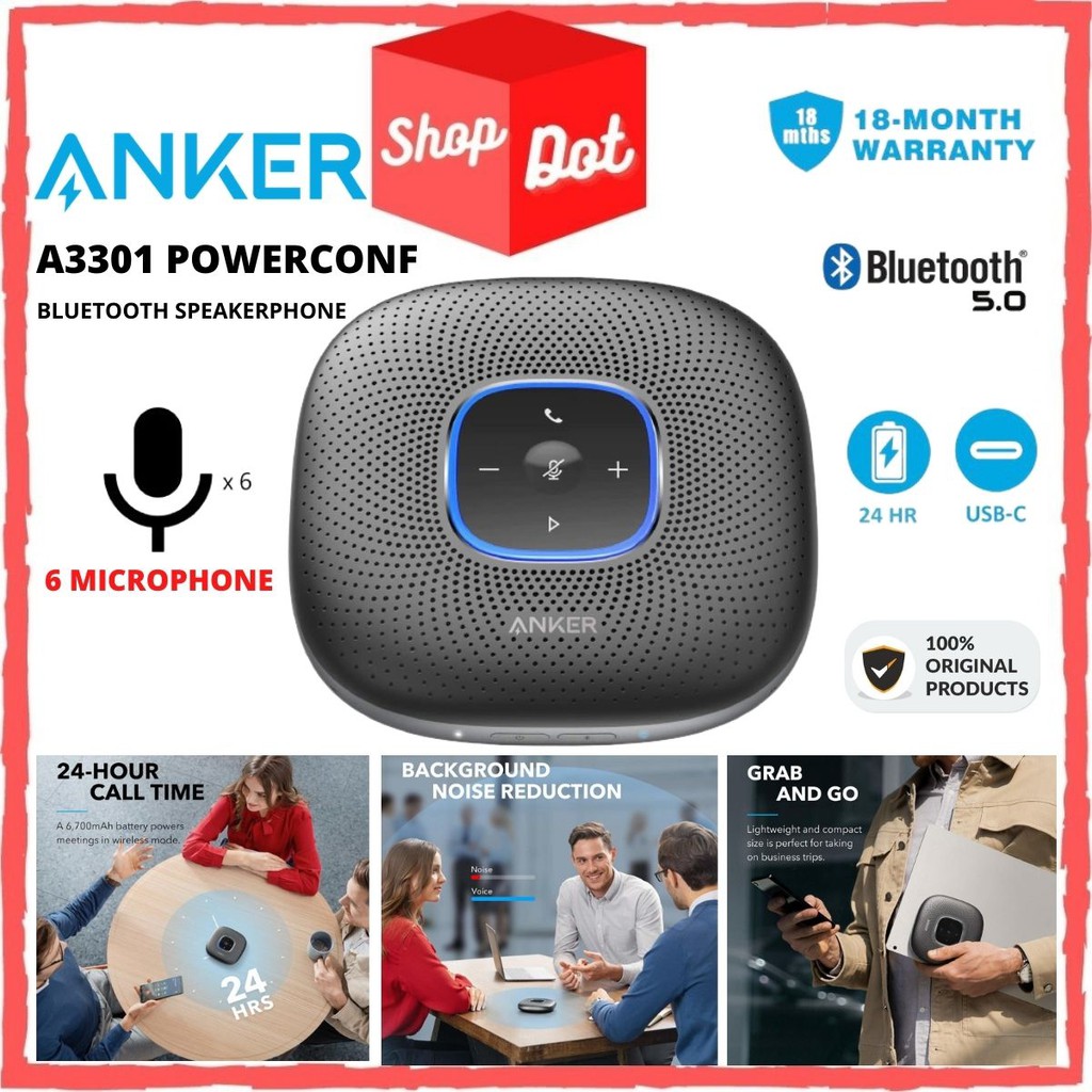 Anker A3301 Powerconf Bluetooth Speakerphone With 6 Microphones Enhanced Voice Pickup 24h Call Time Bluetooth 5 0 Shopee Malaysia