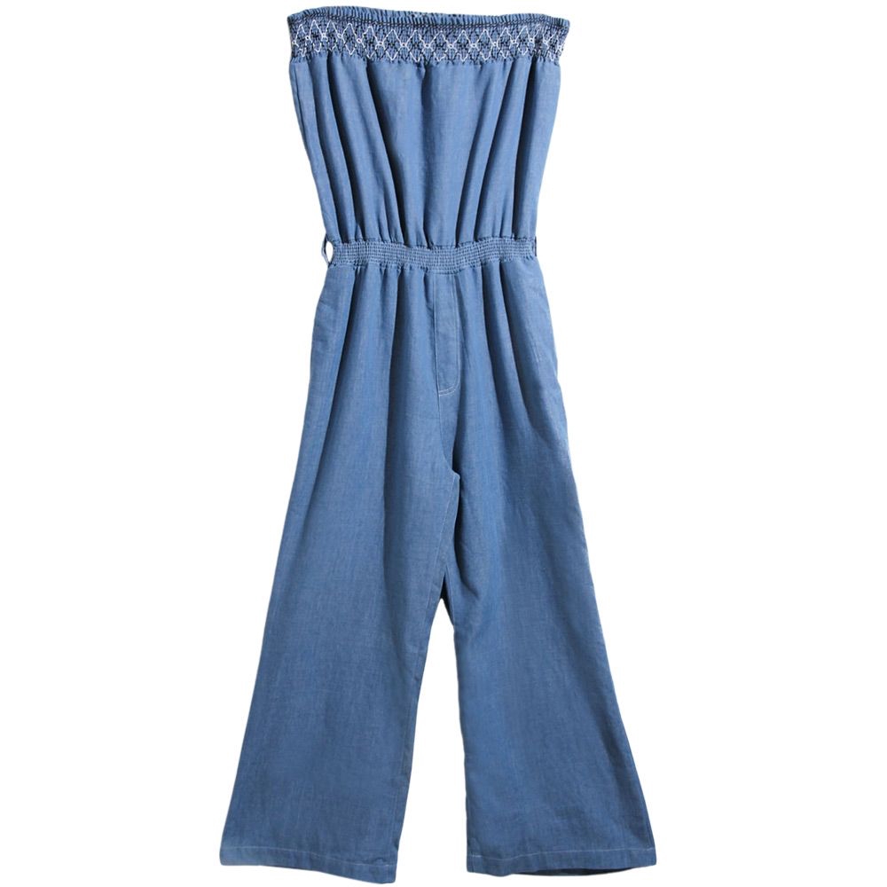 strapless denim jumpsuit